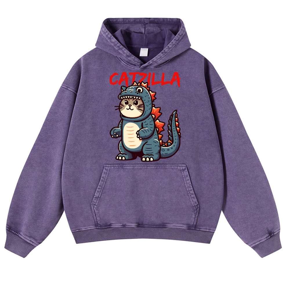 Catzilla Cat Kaiju Vintage Washed Thick Cotton Hoodie