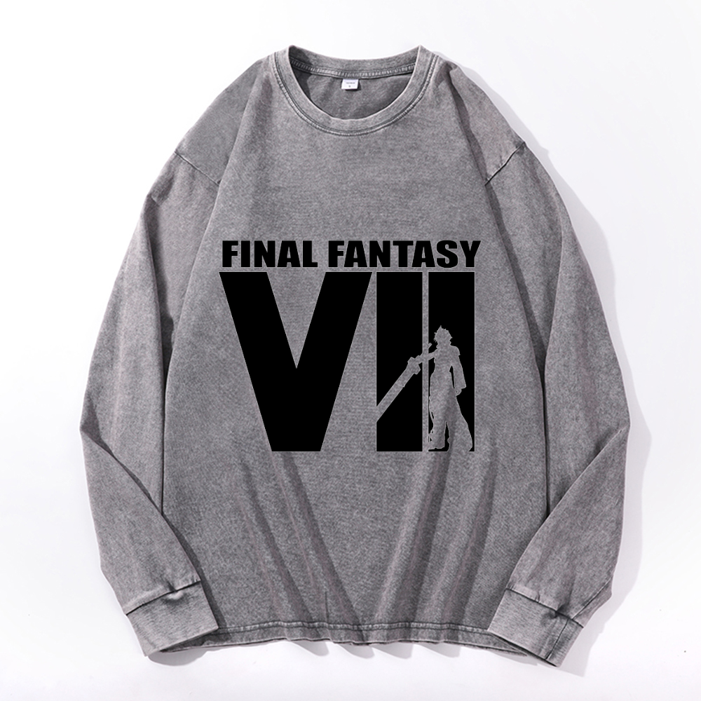 Vintage Cotton Wash Crewneck Long-Sleeve T-Shirt