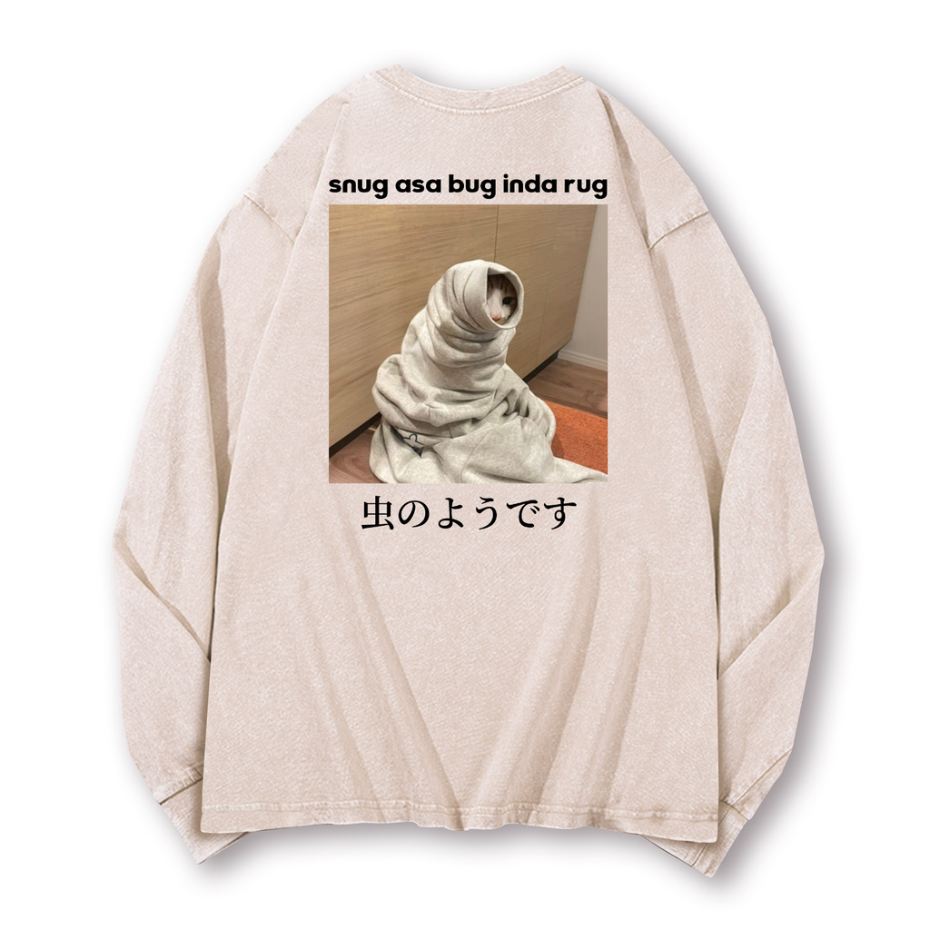 Snug Cat Vintage Washed Cotton Back Art Long-sleeve T-shirt