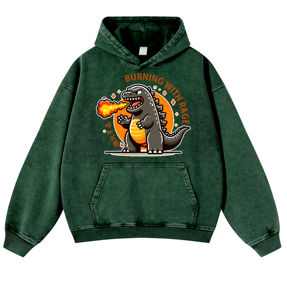 Burning Kaiju Vintage Washed Thick Cotton Hoodie