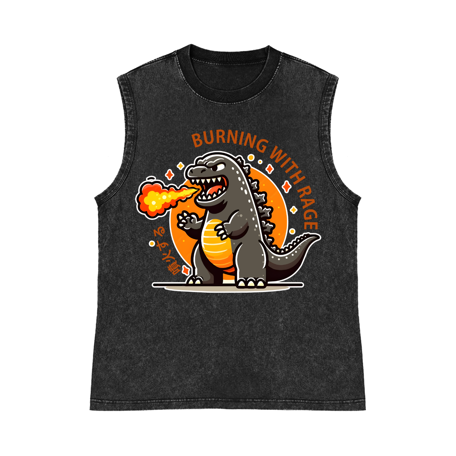 Burning Kaiju Pure Cotton Wash-Dyed Sleeveless Tank Top