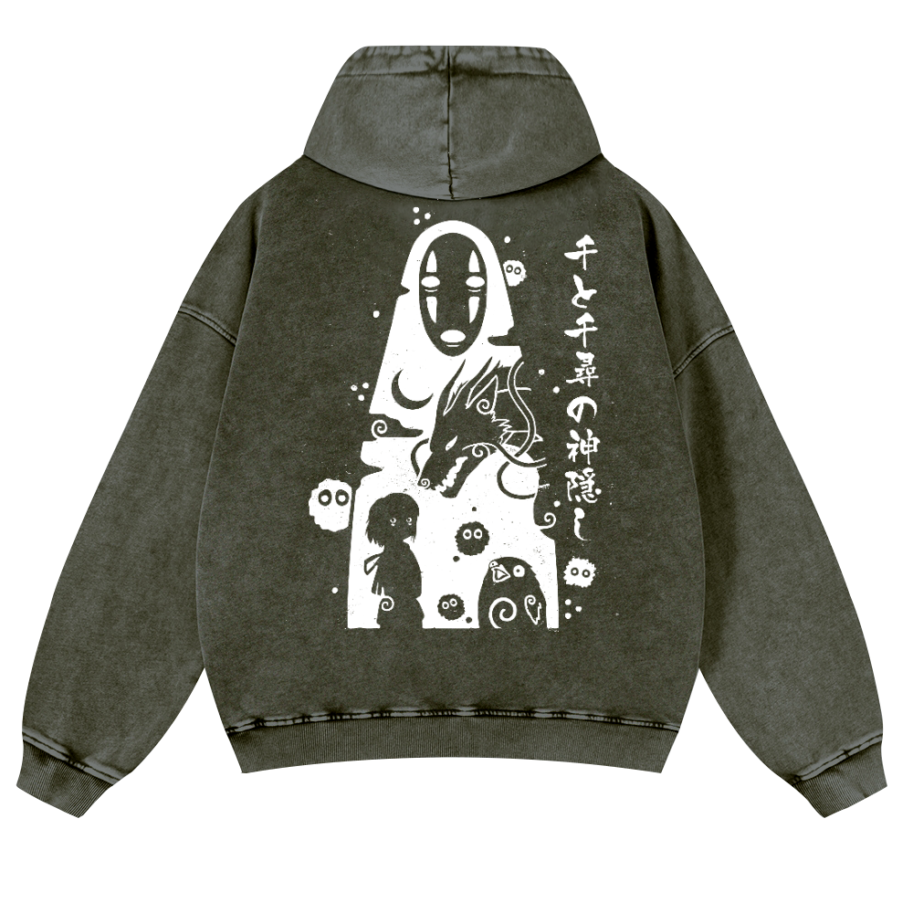 Ghibli No Face Kaonashi Vintage Washed Cotton Back Art Hoodie