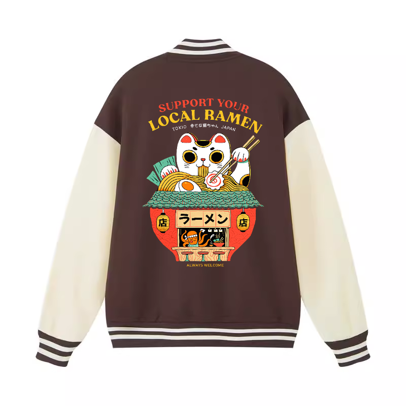 Lucky Cat Ramen Vintage Cotton Varsity Jacket