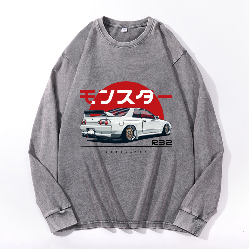 Vintage Cotton Wash Crewneck Long-Sleeve T-Shirt