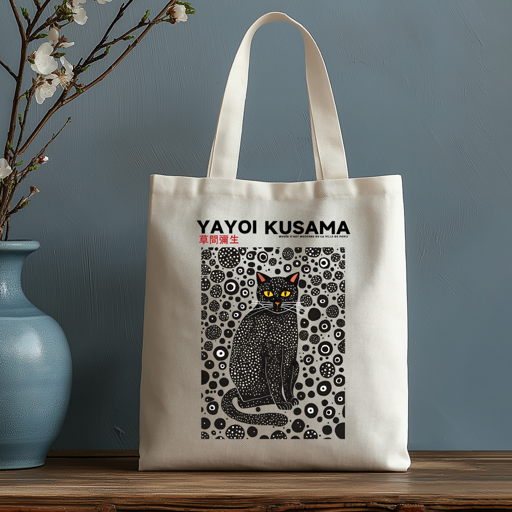 Yayoi Kusama Cat Japanese Style Canvas Tote Bag