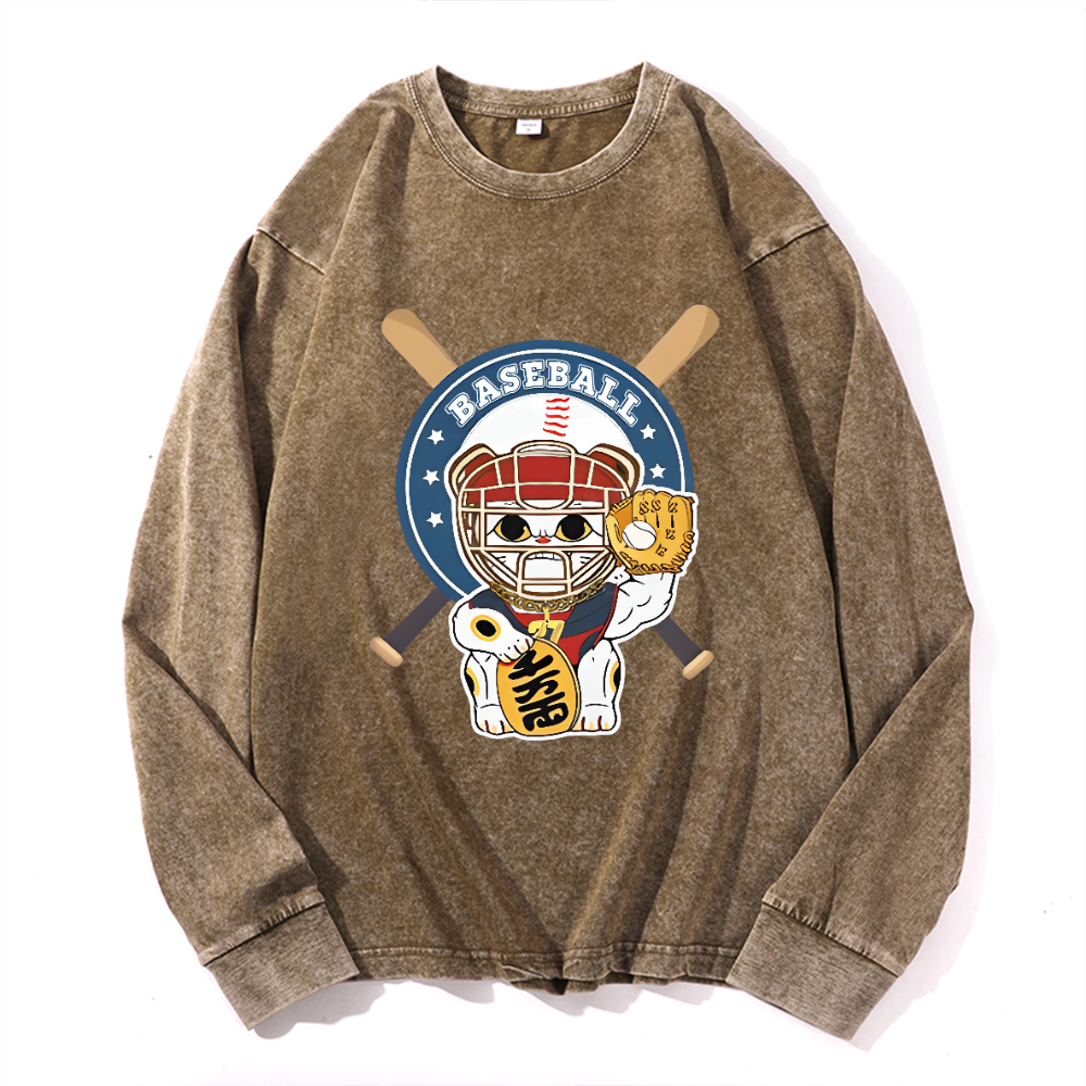 Vintage Cotton Wash Crewneck Long-Sleeve T-Shirt