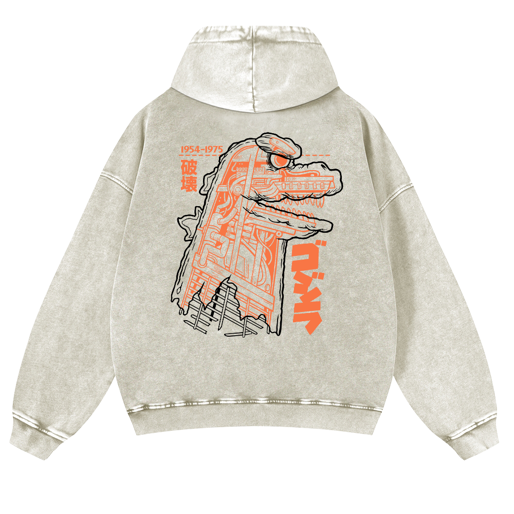 Kaiju Vintage Washed Cotton Back Art Hoodie