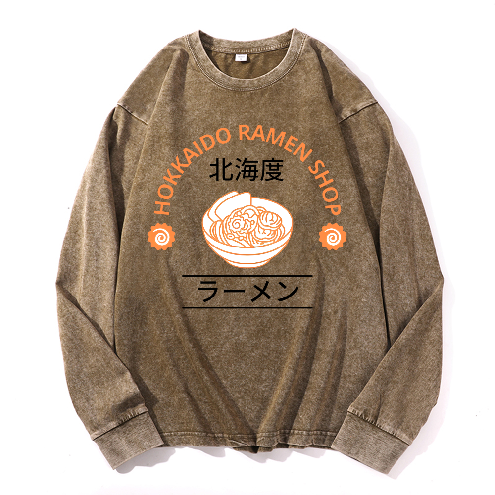 Vintage Cotton Wash Crewneck Long-Sleeve T-Shirt