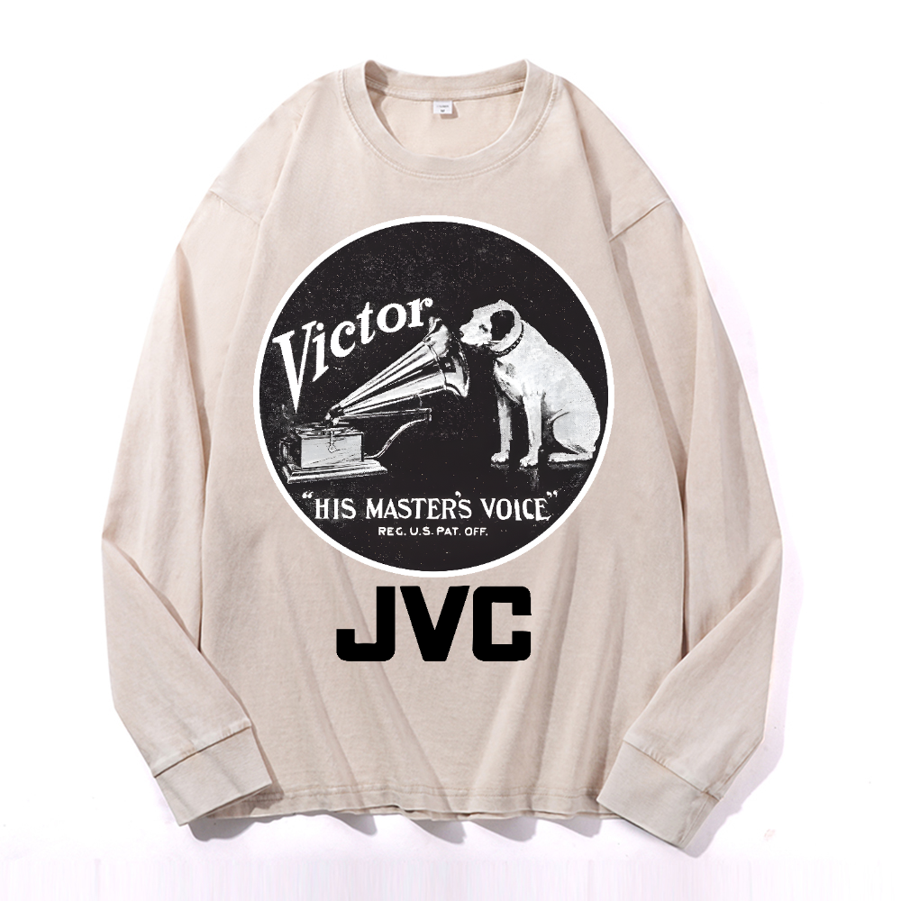 JVC Victor Dog Vintage Cotton Wash Crewneck Long-Sleeve T-Shirt