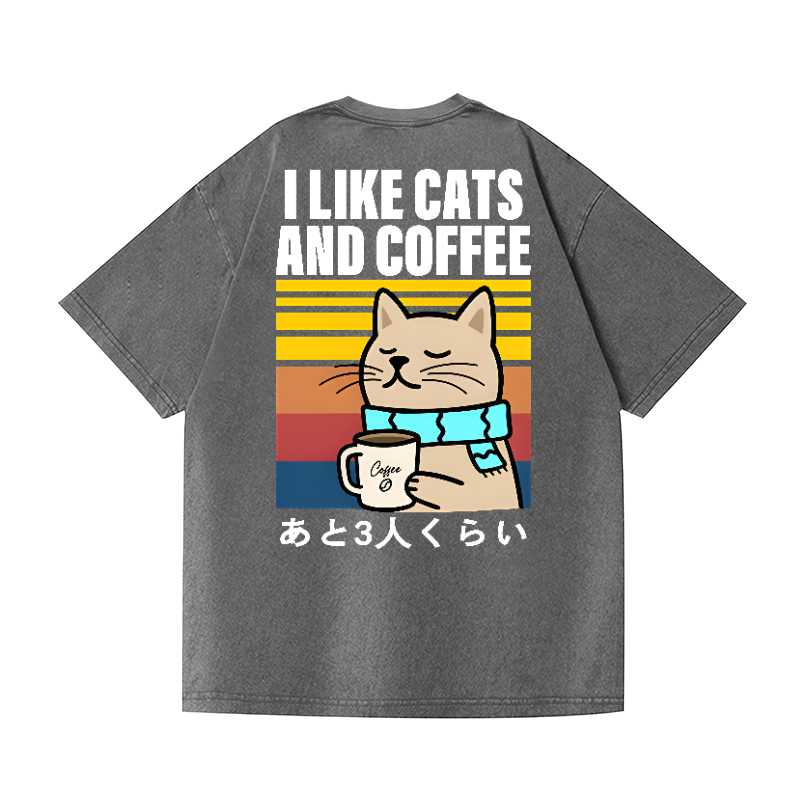 Cat Coffee Vintage Wash Japanese Design Back Art T-Shirt