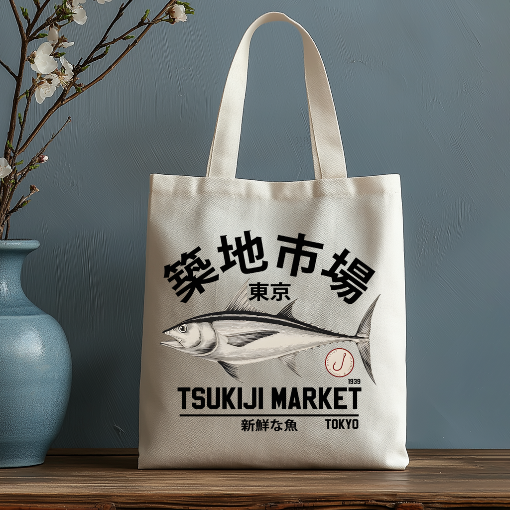 Tsukiji Fish Market Japanese Style Canvas Tote Bag