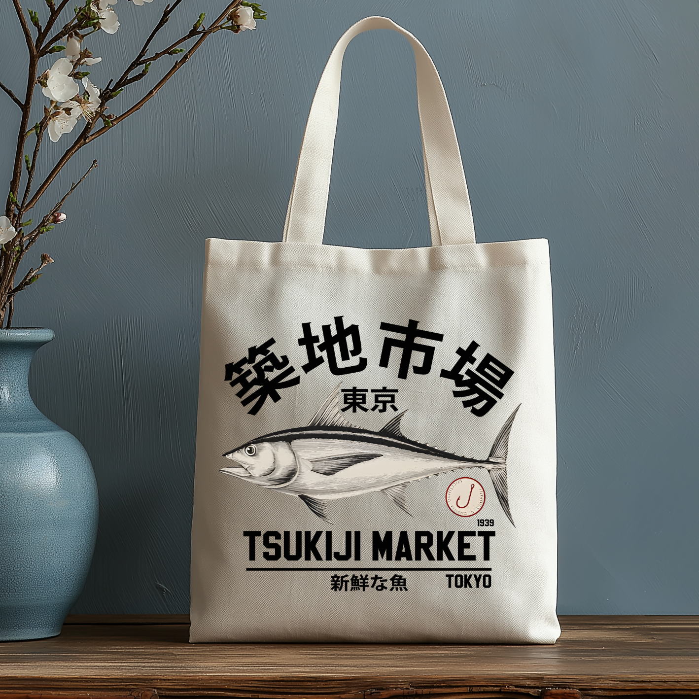 Tsukiji Fish Market Japanese Style Canvas Tote Bag