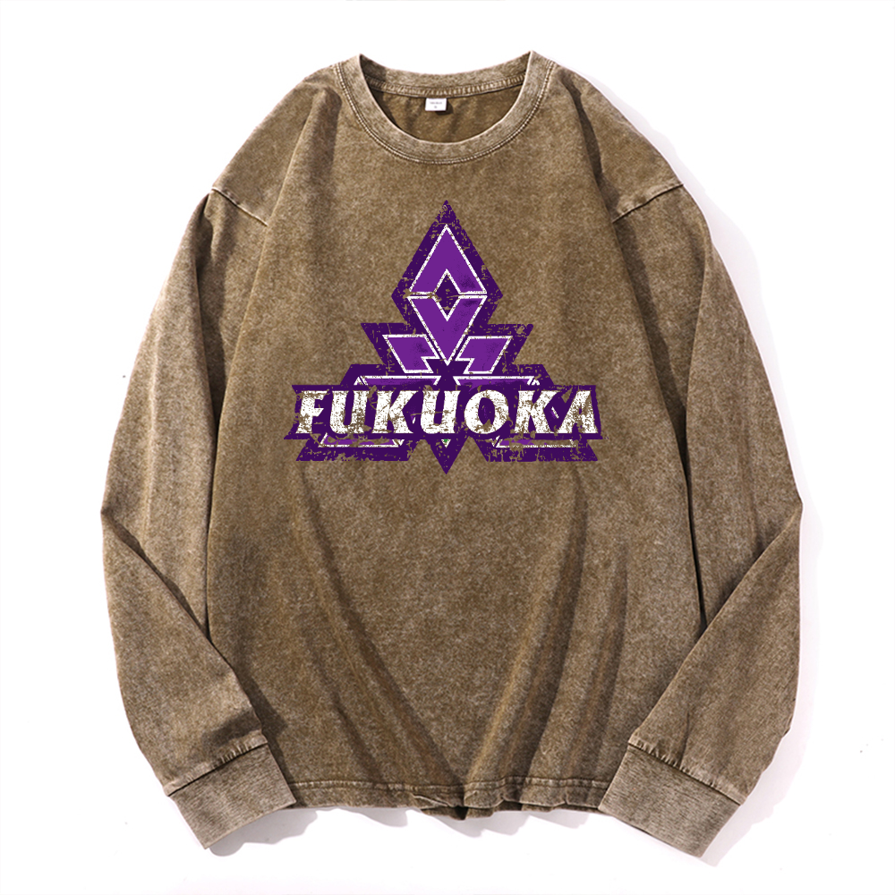 Fukuoka Vintage Cotton Wash Crewneck Long-Sleeve T-Shirt