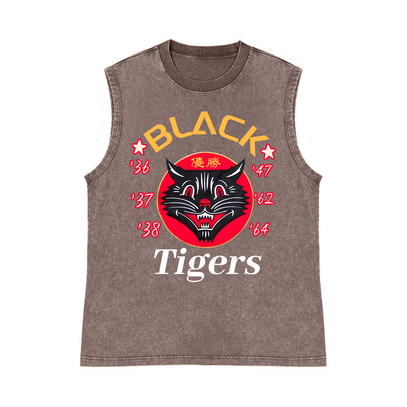 Black Tigers Pure Cotton Wash-Dyed Sleeveless Tank Top