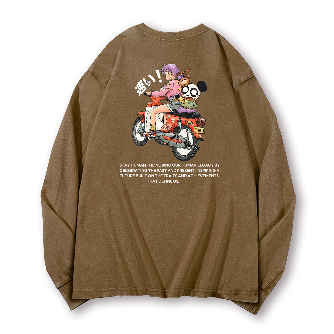 Motorcycle Bike Vintage Washed Cotton Back Art Long-sleeve T-shirt