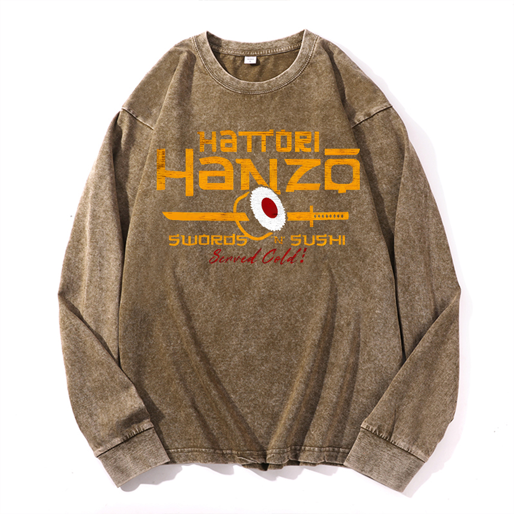 Okinawa Hattori Hanzo Vintage Cotton Wash Crewneck Long-Sleeve T-Shirt
