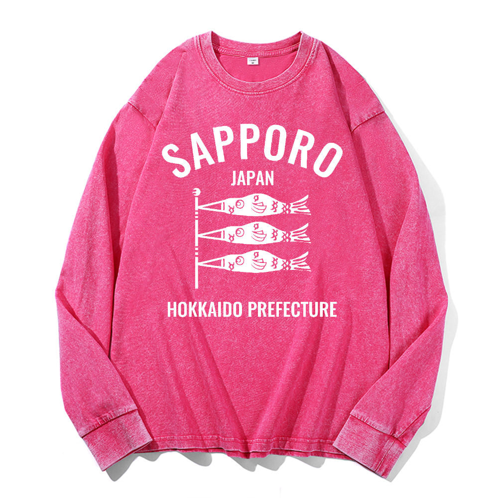 Sapporo Vintage Cotton Wash Crewneck Long-Sleeve T-Shirt