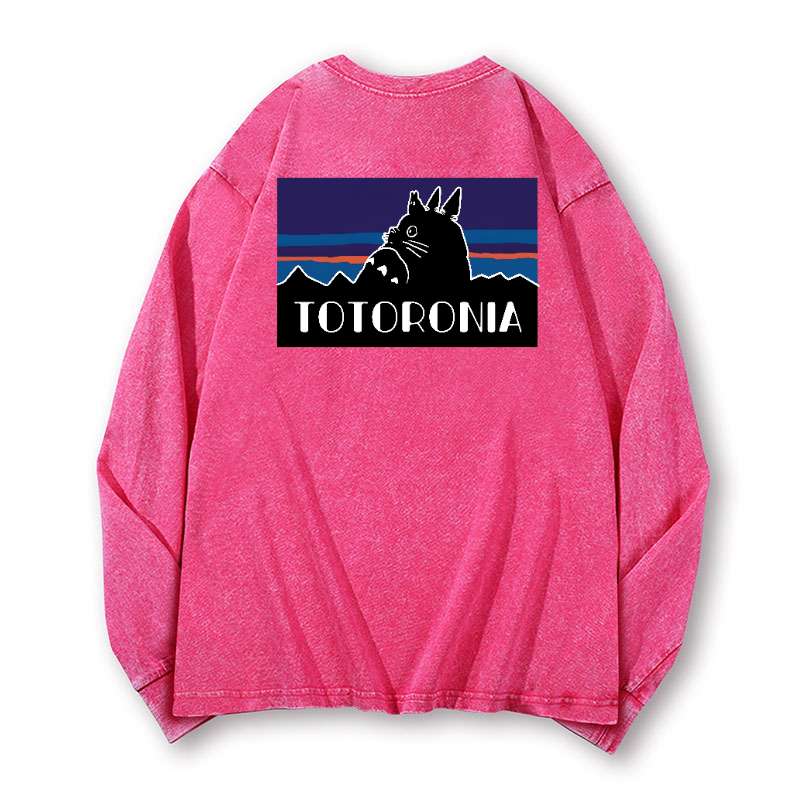 Ghibli Totoro Vintage Washed Cotton Back Art Long-sleeve T-shirt