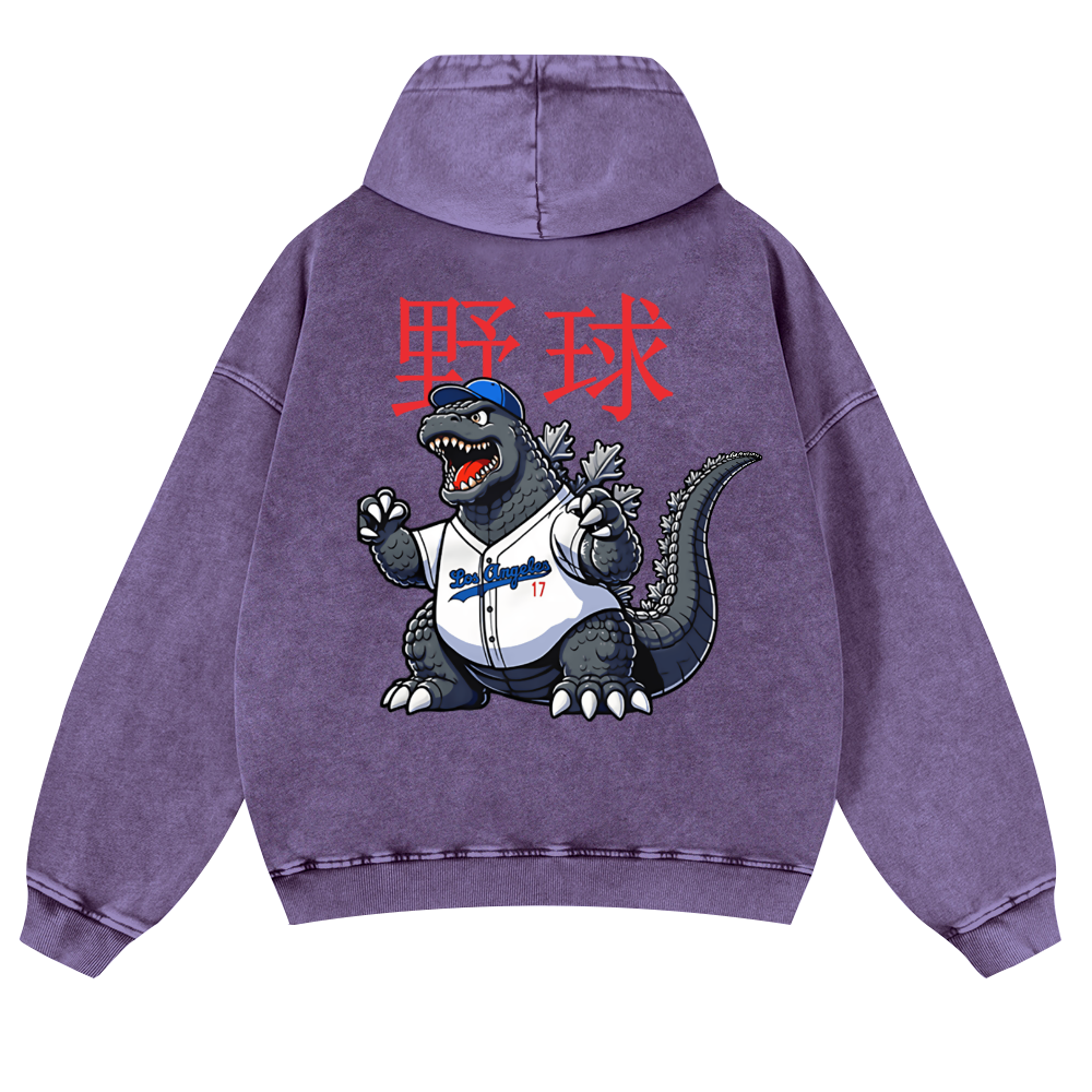 Kaiju Baseball Vintage Washed Cotton Back Art Hoodie