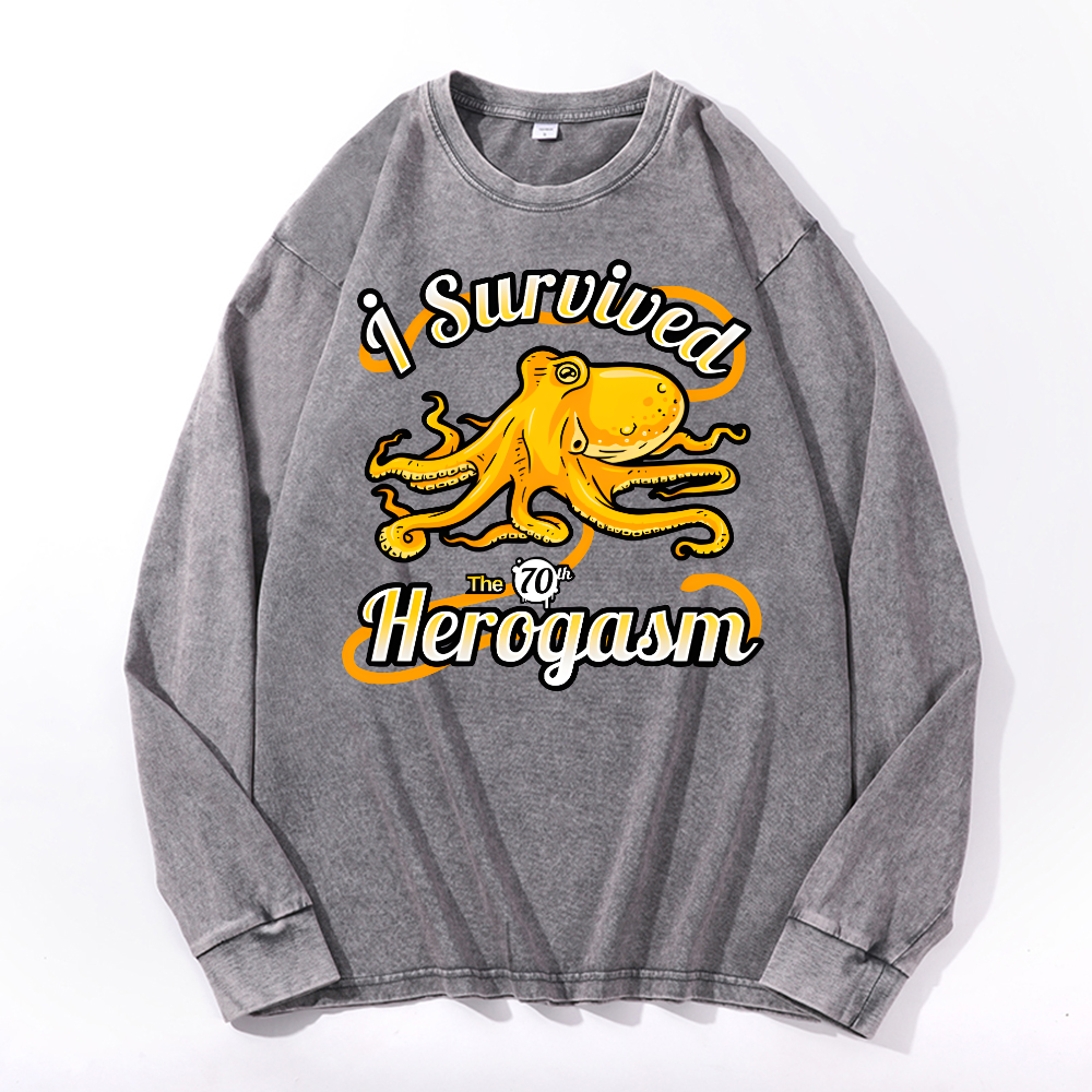 Octopus Vintage Cotton Wash Crewneck Long-Sleeve T-Shirt