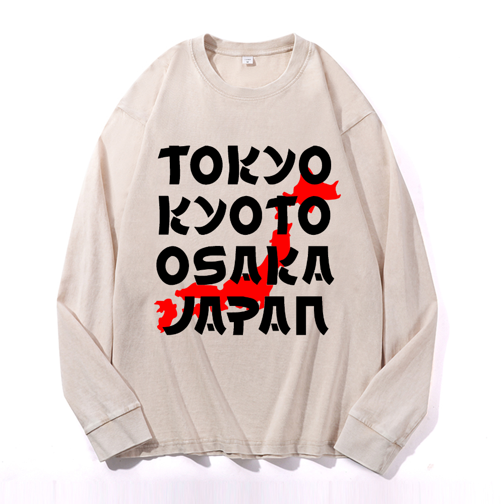 Vintage Cotton Wash Crewneck Long-Sleeve T-Shirt