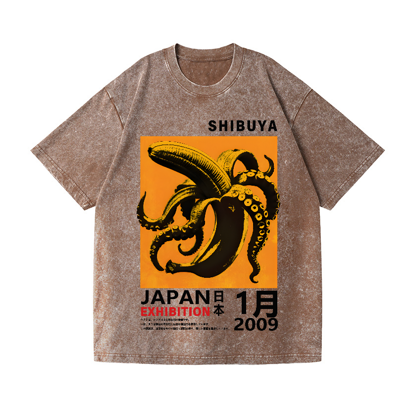 Shibuya Banana Octopus Vintage Wash Japanese Design T-Shirt