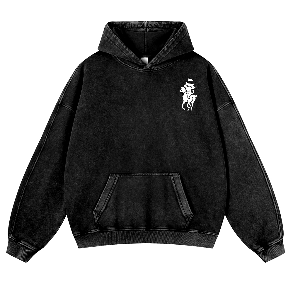 Neko Cat Vintage Washed Cotton Back Art Hoodie