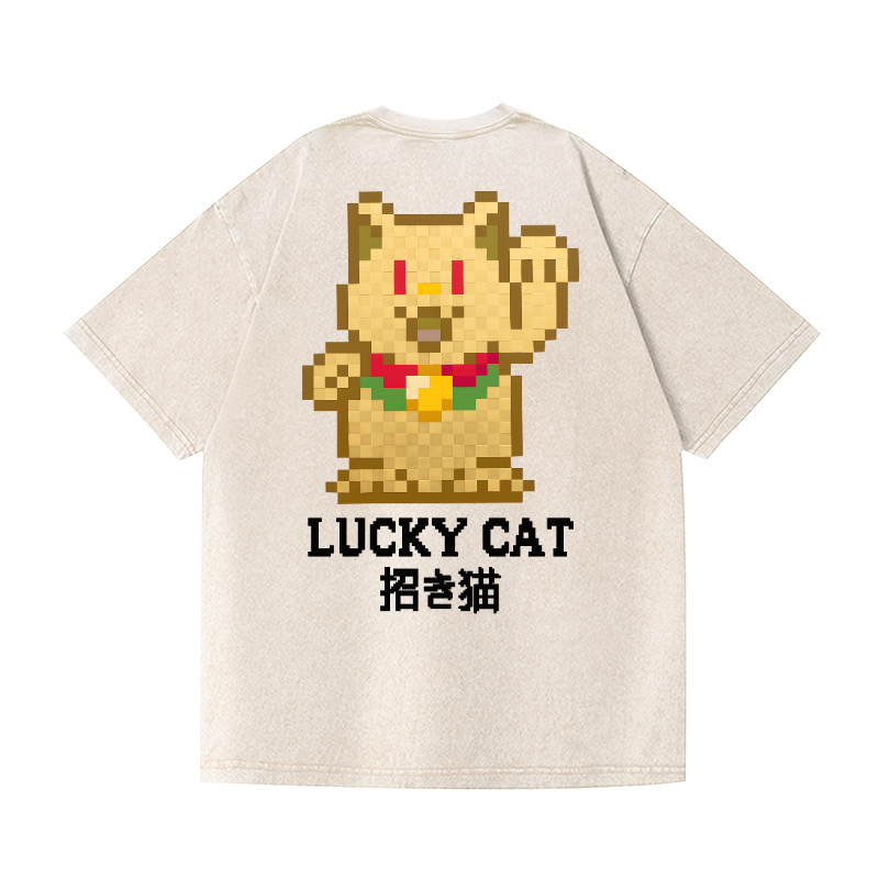 Mosaic Lucky Cat Vintage Wash Japanese Design Back Art T-Shirt
