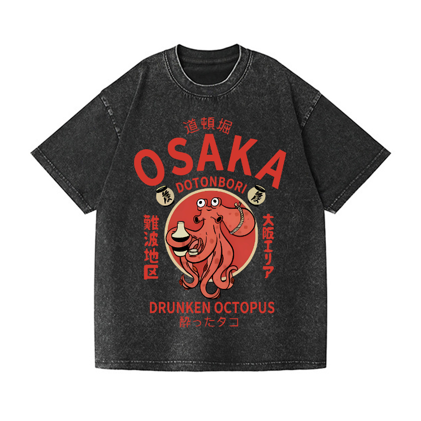 Osaka Dotonbori Drunken Octopus Vintage Wash Japanese Design T-Shirt