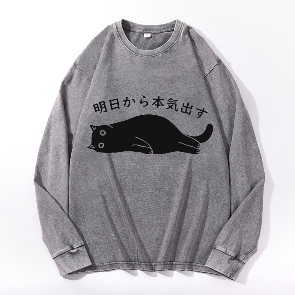 Get Serious from Tomorrow Onwards Vintage Cotton Wash Crewneck Long-Sleeve T-Shirt