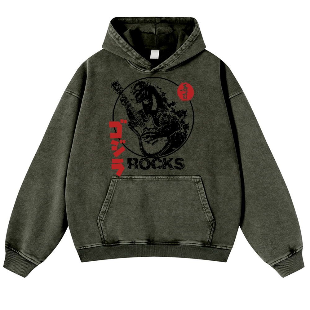Rock Kaiju Vintage Washed Thick Cotton Hoodie