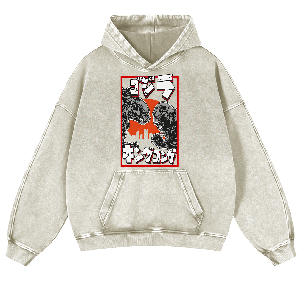 Kaiju VS King Kong Vintage Washed Thick Cotton Hoodie