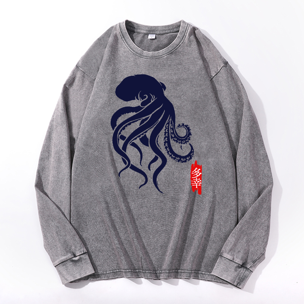 Octopus Vintage Cotton Wash Long-sleeve T-shirt