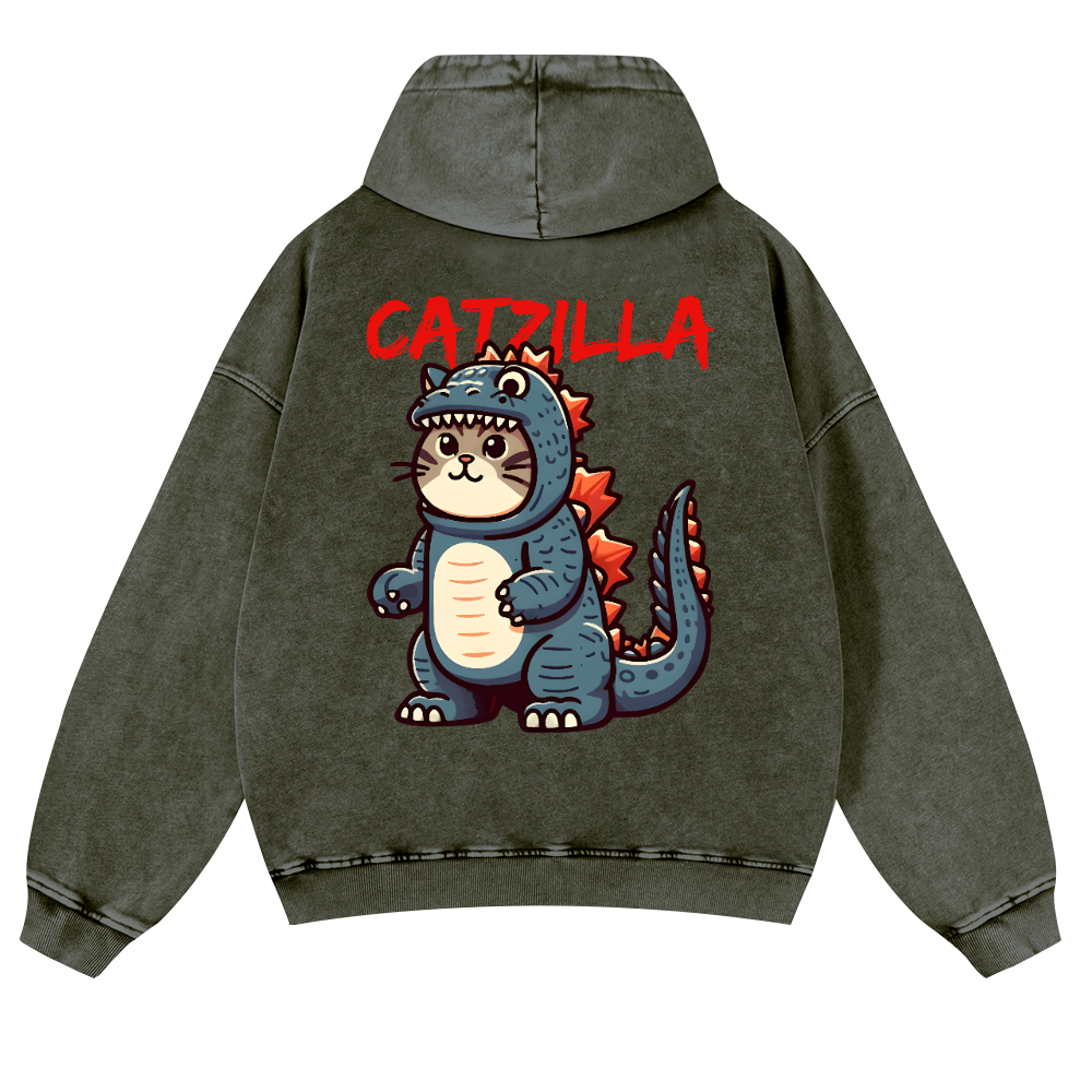 Cat Kaiju Catzilla Vintage Washed Cotton Back Art Hoodie