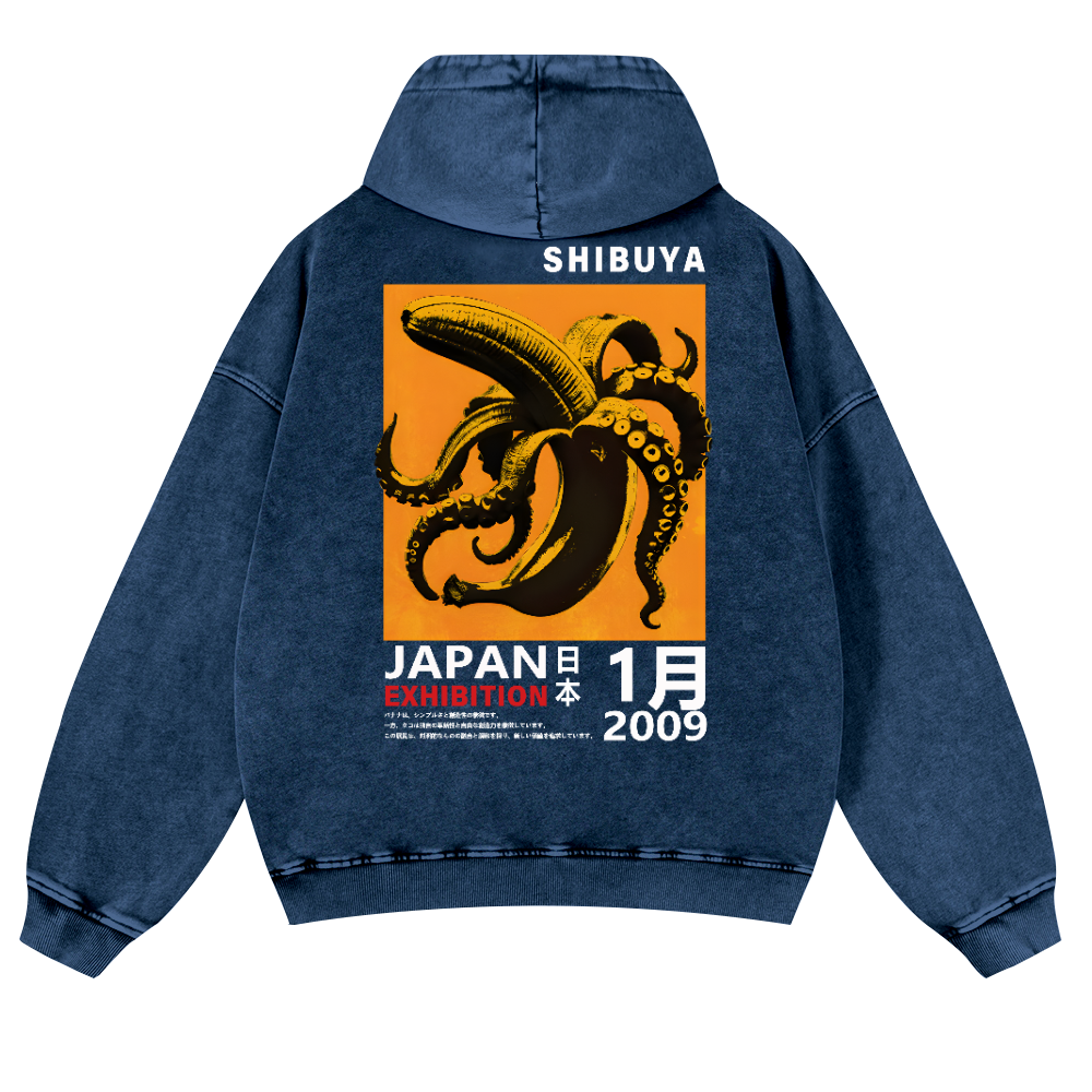 Shibuya Banana Octopus Vintage Washed Cotton Back Art Hoodie