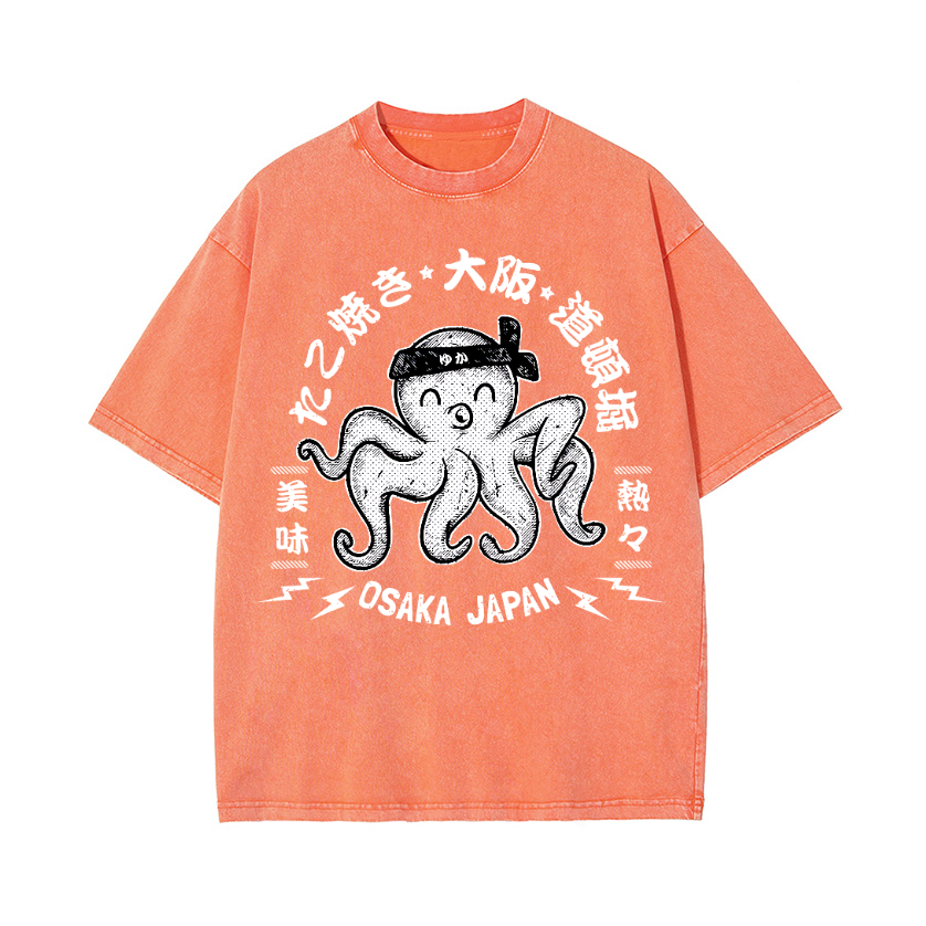 Octopus Takoyaki Osaka Japan Vintage Wash Japanese Design T-Shirt