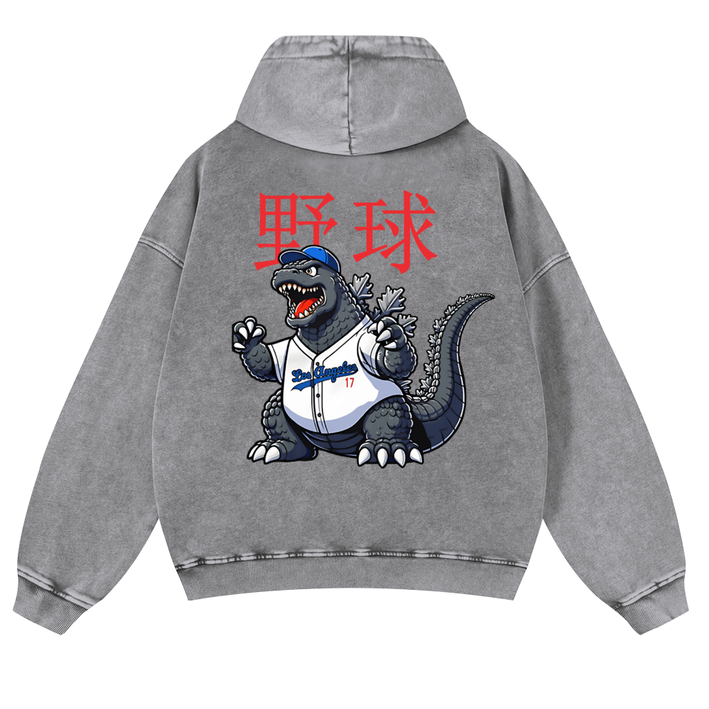 Kaiju Baseball Vintage Washed Cotton Back Art Hoodie