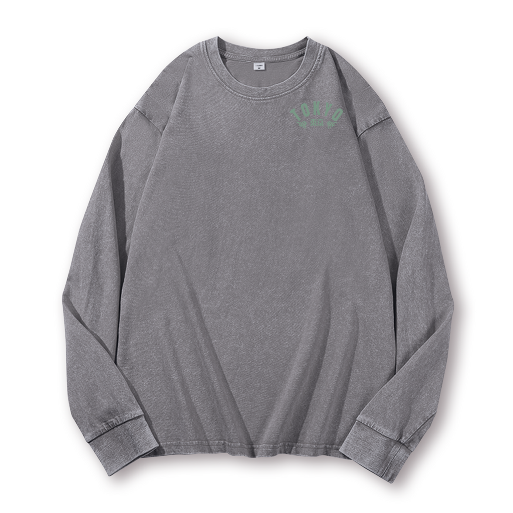 Tokyo Kanto Japan Vintage Washed Cotton Back Art Long-sleeve T-shirt