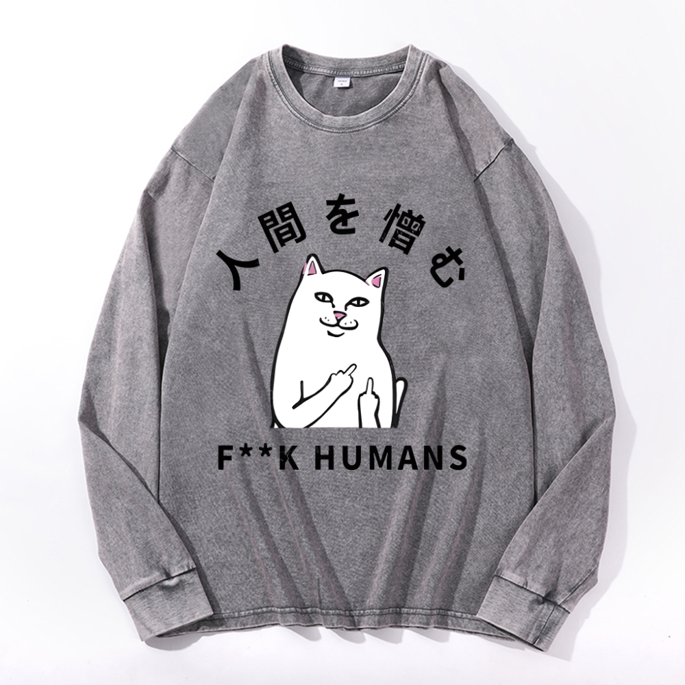 Vintage Cotton Wash Crewneck Long-Sleeve T-Shirt