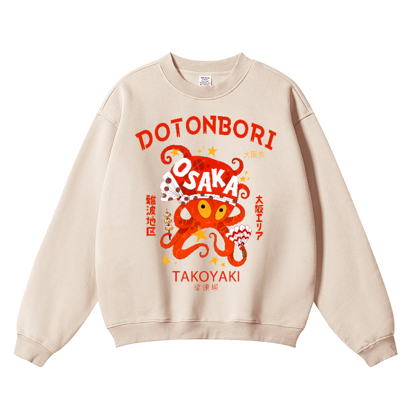 Osaka Dotonbori Takoyaki Vintage Cotton Blend Crewneck Sweatshirt