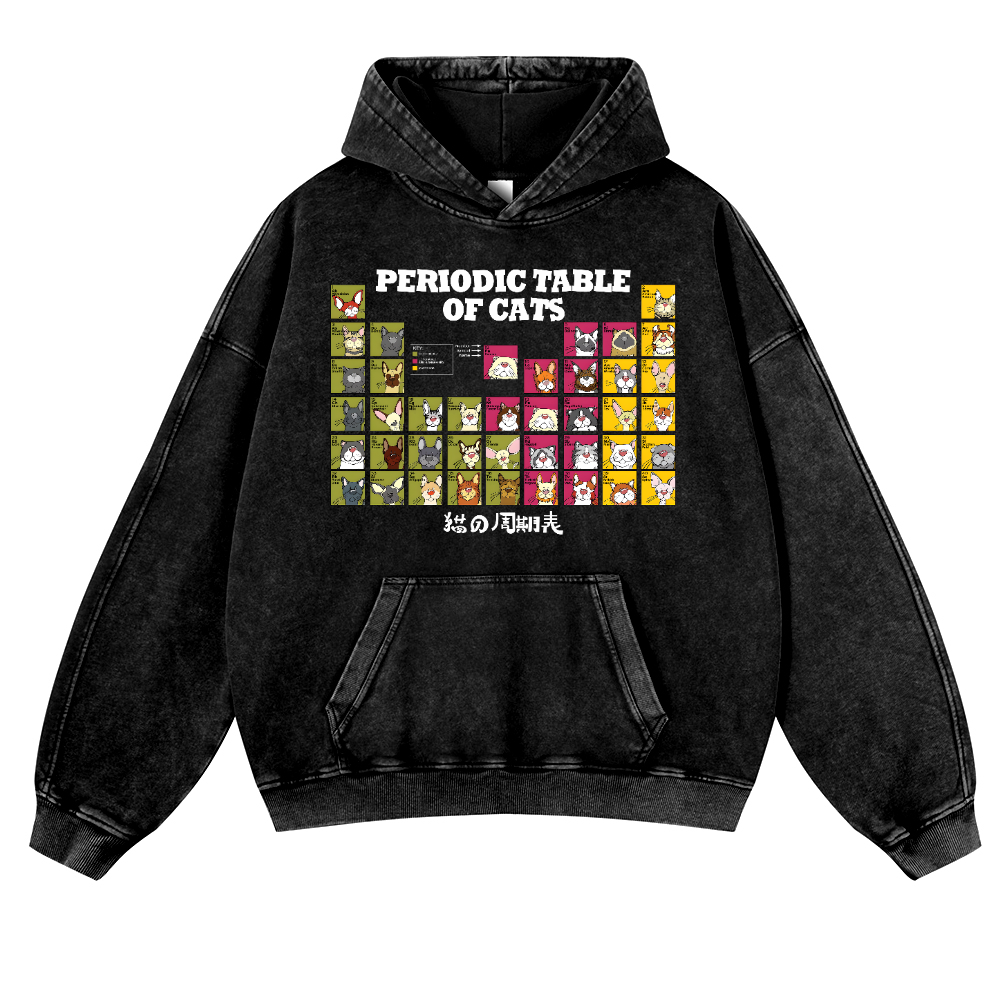 Periodic Table of Cats Vintage Washed Thick Cotton Hoodie