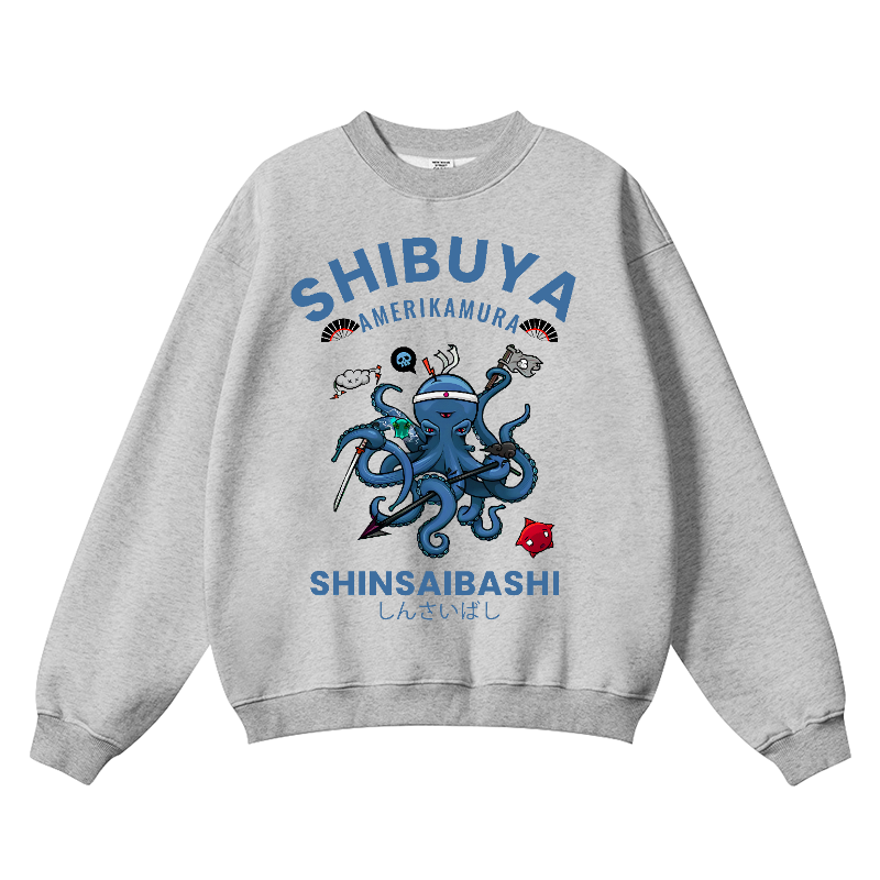 Shibuya Octopus Vintage Cotton Blend Crewneck Sweatshirt