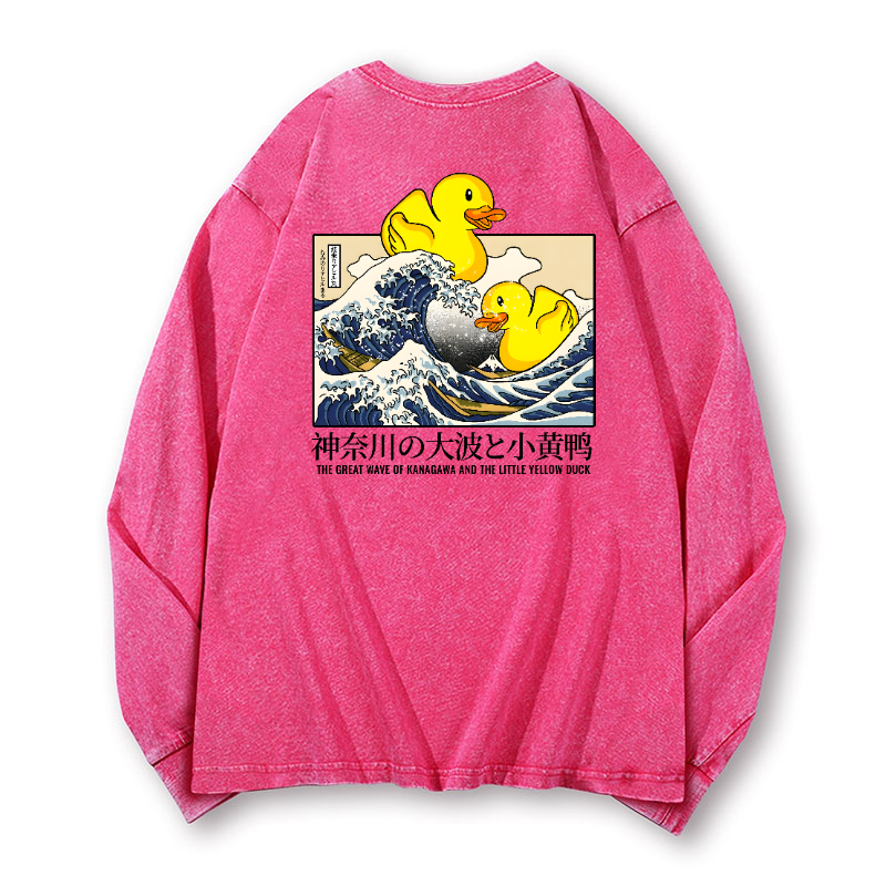 Great Wave Kanagawa Duck Vintage Washed Cotton Back Art Long-sleeve T-shirt