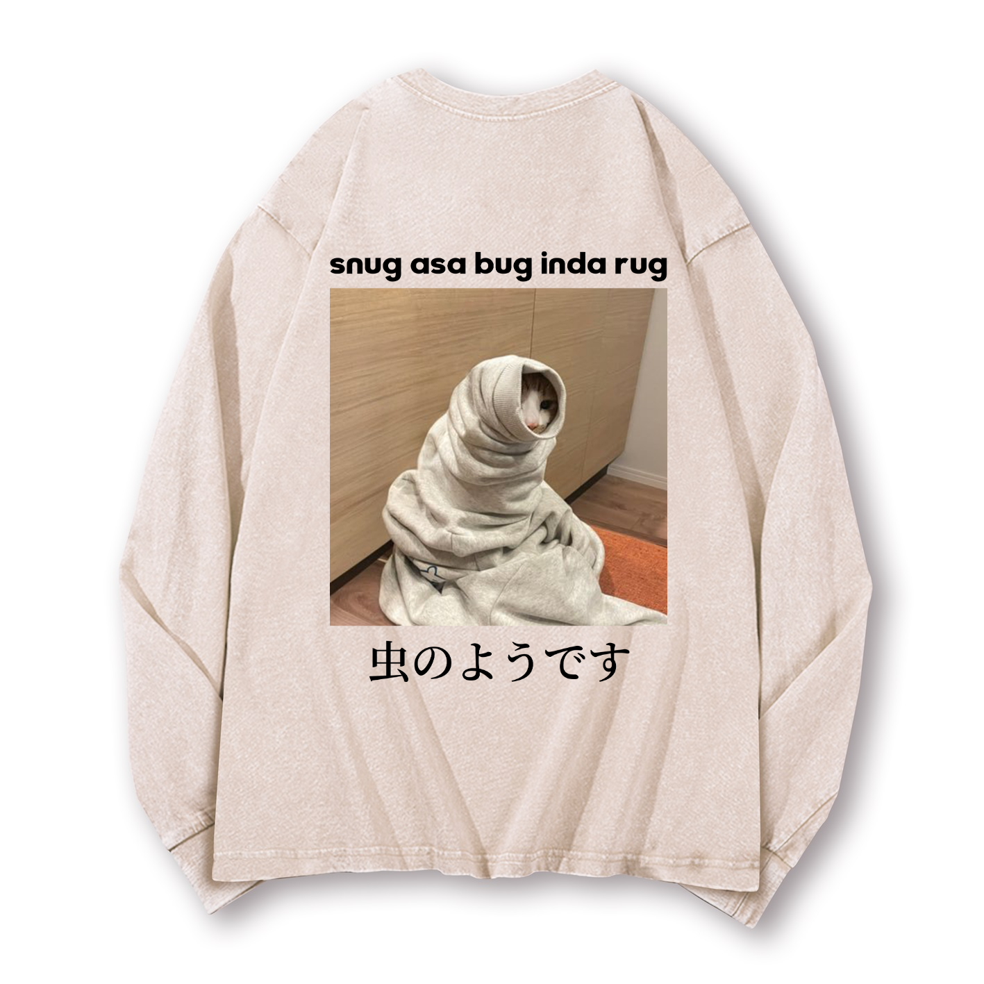 Snug Cat Vintage Washed Cotton Back Art Long-sleeve T-shirt