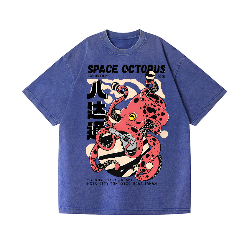 Space Octopus Vintage Wash Japanese Design T-Shirt
