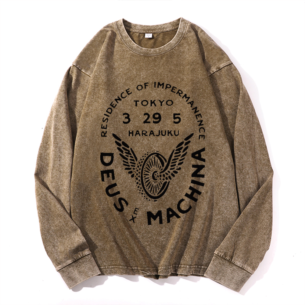 Vintage Cotton Wash Crewneck Long-Sleeve T-Shirt
