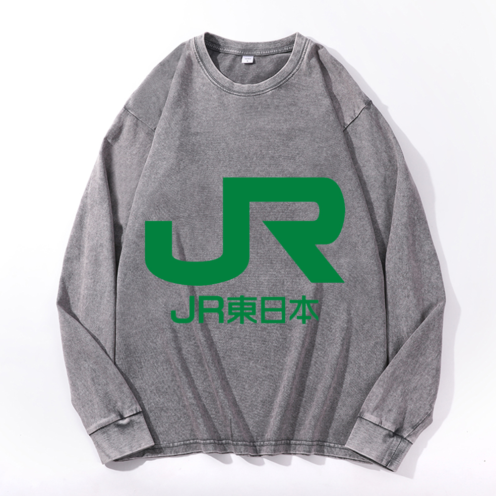 Vintage Cotton Wash Crewneck Long-Sleeve T-Shirt