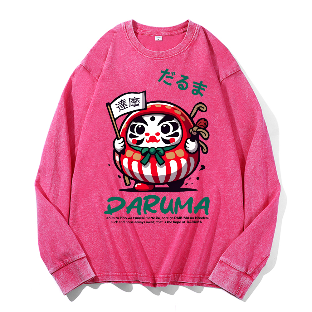 Daruma Vintage Cotton Wash Crewneck Long-Sleeve T-Shirt