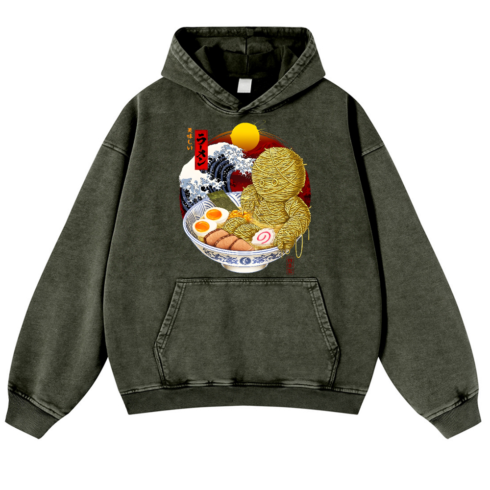 Ramen Mummy Vintage Washed Thick Cotton Hoodie