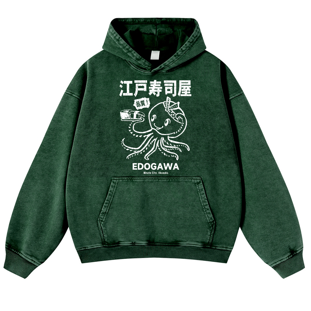 Edogawa Octopus Vintage Washed Thick Cotton Hoodie